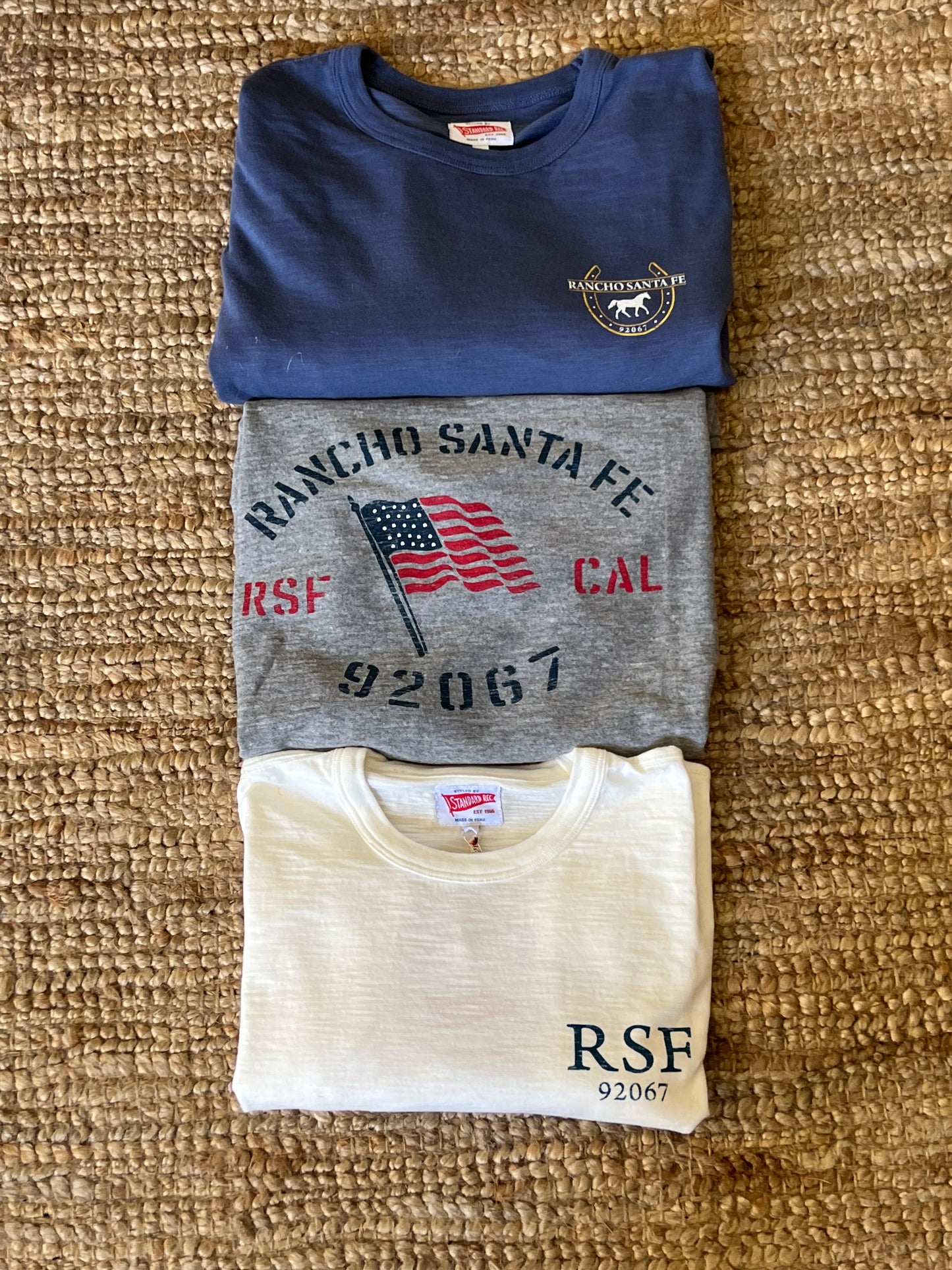 Rancho Santa Fe Gray American Flag Short Sleeve t-shirt by Standard Rec